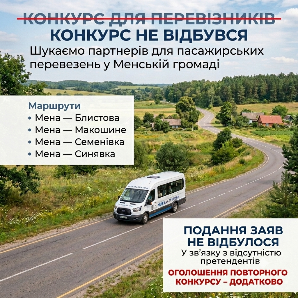 Фотографія маршрутне таксі на дорозі, текстова інформація про те, що конкурс не відбувся